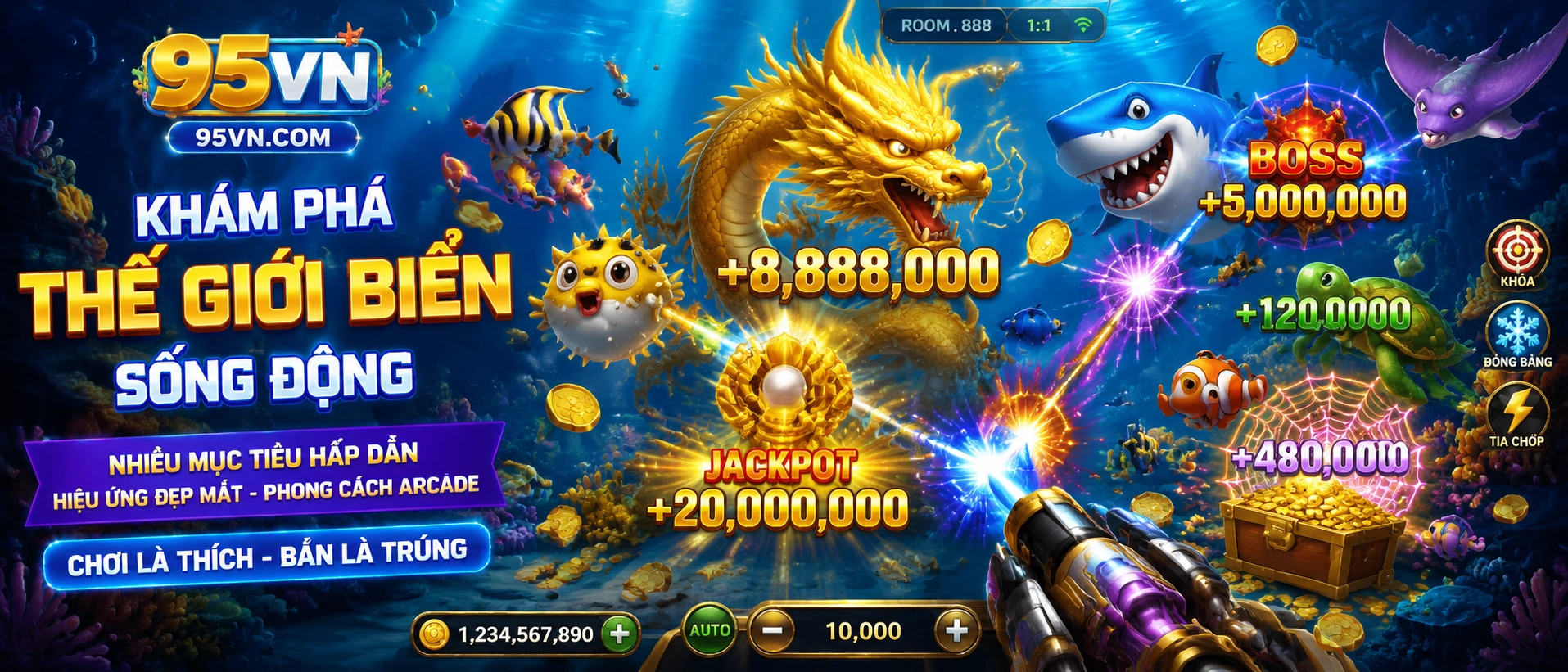 Bắn Cá đại dương với giao diện game nhiều bàn và hiệu ứng săn cá